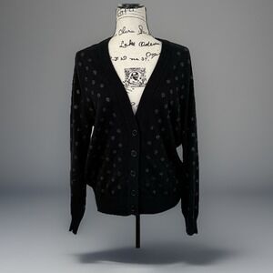 Torrid Cardigan Sweater Black‎ Polka Dot Sheer Back Plus Size V Neck